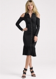Venus Cold-Shoulder Button-Front Dress - Black Venus Cold-Shoulder Button-Front Dress - Black
