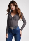 Venus Plunging Collared Bodysuit in Dark Heather Grey Venus Plunging Collared Bodysuit in Dark Heather Grey
