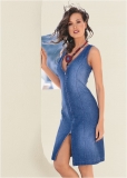 Venus Zip Detail Denim Dress - Medium Wash Venus Zip Detail Denim Dress - Medium Wash