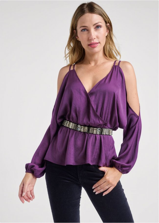 Venus Surplice Cutout Strap Top in Purple Venus Surplice Cutout Strap Top in Purple