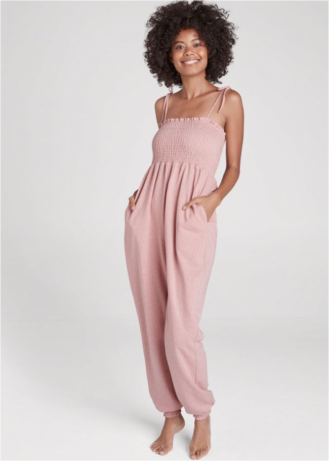 Venus Smocked Lounge Jumpsuit in Heathered Pink Venus Smocked Lounge Jumpsuit in Heathered Pink