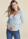 Venus Surplice Neck Top in Pale Blue Venus Surplice Neck Top in Pale Blue