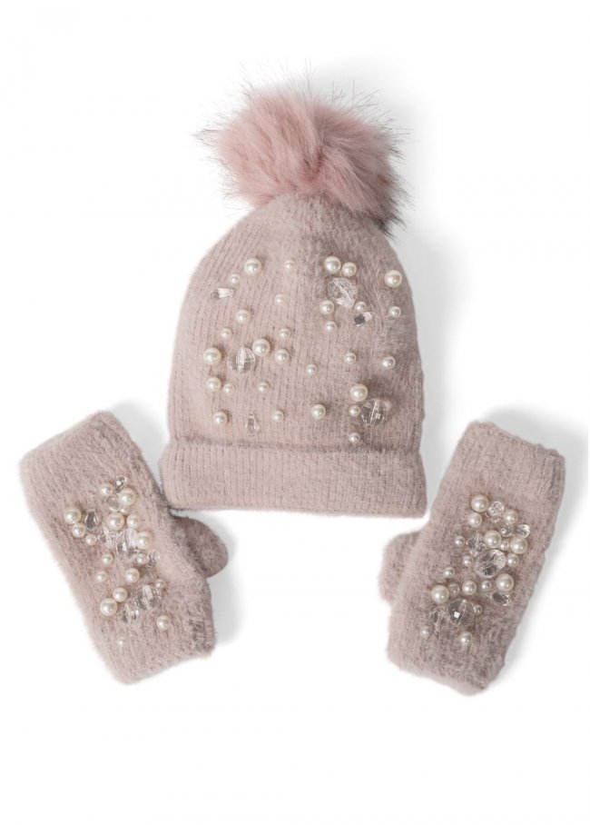Venus Cozy Pearl Beanie Set in Pale Pink Venus Cozy Pearl Beanie Set in Pale Pink