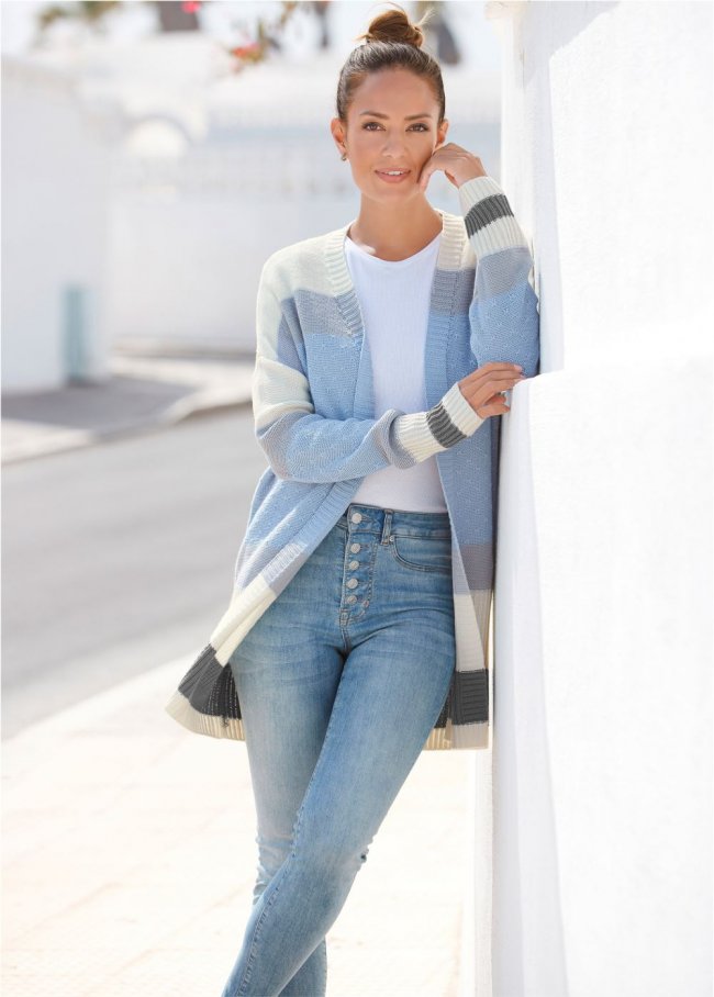 Venus VENUS | Color Block Stripe Cardigan in Blue Multi Venus VENUS | Color Block Stripe Cardigan in Blue Multi