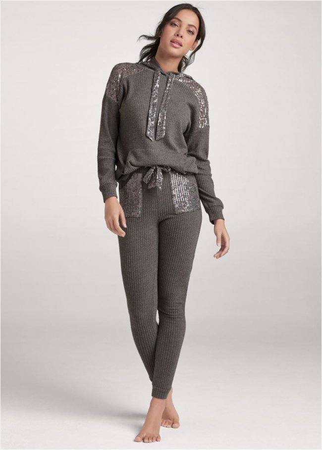Venus Cozy Sequin Waffle Leggings in Heather Grey Venus Cozy Sequin Waffle Leggings in Heather Grey