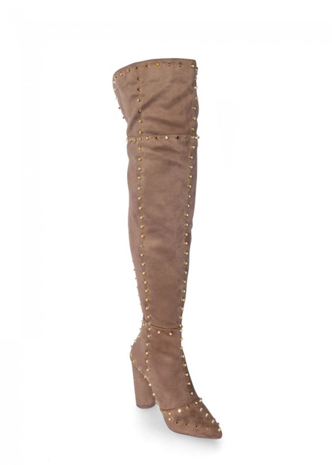 Venus Studded Over The Knee Boots in Taupe Venus Studded Over The Knee Boots in Taupe