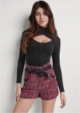 Venus Gathered Tweed Shorts - Black & Red Venus Gathered Tweed Shorts - Black & Red