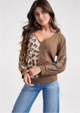Venus Sequin Printed Waffle Knit Top in Brown Multi Venus Sequin Printed Waffle Knit Top in Brown Multi