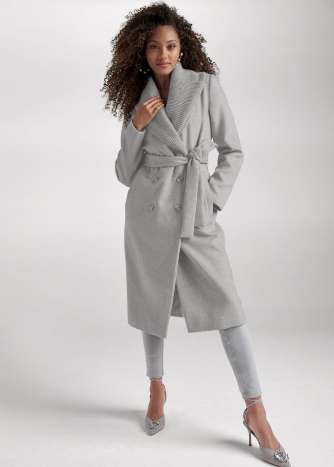 Venus Sweater Collar Wrap Coat in Grey Venus Sweater Collar Wrap Coat in Grey
