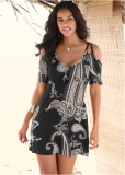 Venus Cold-Shoulder Casual Dress - Black Multi Venus Cold-Shoulder Casual Dress - Black Multi