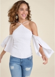 Venus Smocked Fitted Top in White Venus Smocked Fitted Top in White