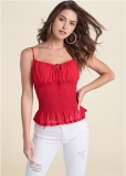 Venus Smocked Mesh Top in Red Venus Smocked Mesh Top in Red