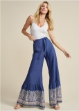 Venus Linen Border Print Pants in Navy Multi Venus Linen Border Print Pants in Navy Multi