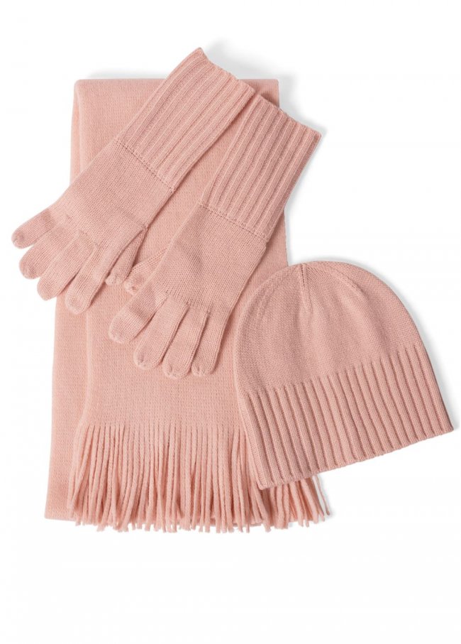 Venus Scarf Glove And Beanie Set in Light Pink Venus Scarf Glove And Beanie Set in Light Pink