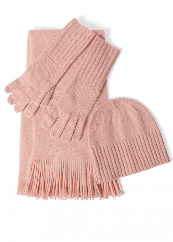 Venus Scarf Glove And Beanie Set in Light Pink