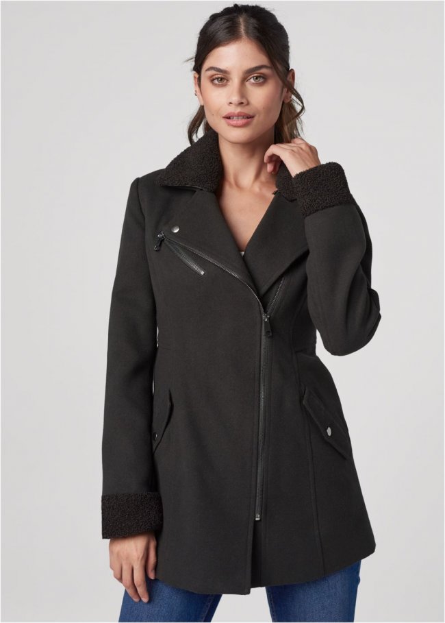 Venus Mid-Length Moto Jacket in Black Venus Mid-Length Moto Jacket in Black