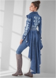Venus High-Low Denim Trench Coat in Indigo Blue Venus High-Low Denim Trench Coat in Indigo Blue