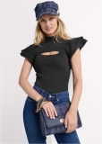 Venus VENUS | Flutter Sleeveless Ribbed Sweater in Black Venus VENUS | Flutter Sleeveless Ribbed Sweater in Black