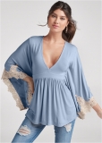 Venus Lace Bell Sleeve Top in Light Blue Multi Venus Lace Bell Sleeve Top in Light Blue Multi