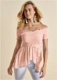 Venus Smocked Babydoll Top in Light Pink Venus Smocked Babydoll Top in Light Pink