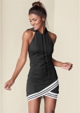 Venus Hooded Detail Dress - Black Multi Venus Hooded Detail Dress - Black Multi
