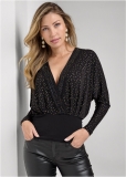 Venus Emebllished Plunge-Front Top in Black Venus Emebllished Plunge-Front Top in Black