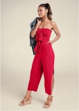 Venus Smocked Tie-Front Jumpsuit in Red Venus Smocked Tie-Front Jumpsuit in Red