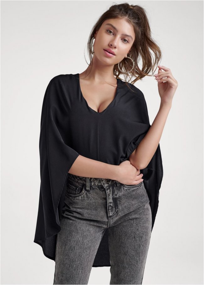 Venus V-Neck Cape Bodysuit in Black Venus V-Neck Cape Bodysuit in Black