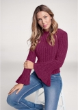 Venus VENUS | Chenille Bell Sleeve Sweater in Berry Venus VENUS | Chenille Bell Sleeve Sweater in Berry
