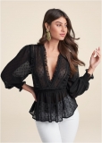 Venus Swiss Dot V-Neck Top in Black Venus Swiss Dot V-Neck Top in Black
