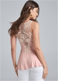 Venus Crochet Lace Back Tank Top in Peach Multi Venus Crochet Lace Back Tank Top in Peach Multi