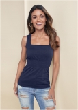 Venus Smocked Square Neck Top in Navy Venus Smocked Square Neck Top in Navy