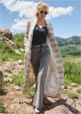 Venus Plaid Printed Full Length Coat in Off White Multi Venus Plaid Printed Full Length Coat in Off White Multi