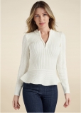 Venus VENUS | Half Zip Peplum Sweater in Off White Venus VENUS | Half Zip Peplum Sweater in Off White