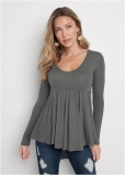 Venus High-Low Ribbed Casual Top in Dark Grey Venus High-Low Ribbed Casual Top in Dark Grey
