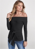 Venus Ribbed Off-The-Shoulder Top in Black Venus Ribbed Off-The-Shoulder Top in Black