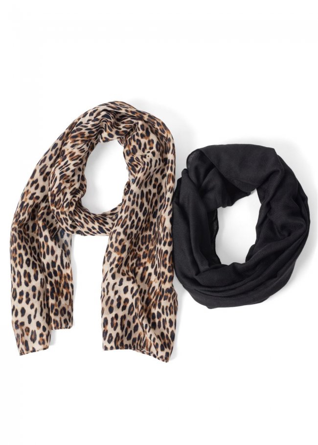 Venus Leopard Scarf Set in Black Multi Venus Leopard Scarf Set in Black Multi