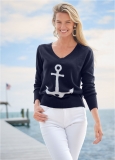Venus VENUS | Anchor V-Neck Sweater in Navy & White Venus VENUS | Anchor V-Neck Sweater in Navy & White