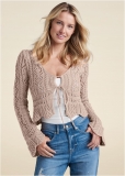 Venus VENUS | Tie-Front Cropped Cardigan in Taupe Venus VENUS | Tie-Front Cropped Cardigan in Taupe
