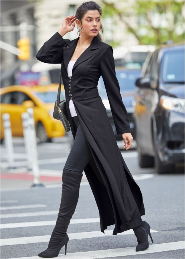 Venus Corset Detail Long Blazer in Black Venus Corset Detail Long Blazer in Black