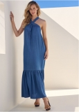 Venus Chambray Tiered Maxi Dress - Medium Wash Venus Chambray Tiered Maxi Dress - Medium Wash