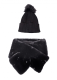 Venus Faux-Fur Scarf Beanie Set in Black Venus Faux-Fur Scarf Beanie Set in Black