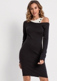Venus Open Shoulder Sweater Dress - Black & White Venus Open Shoulder Sweater Dress - Black & White