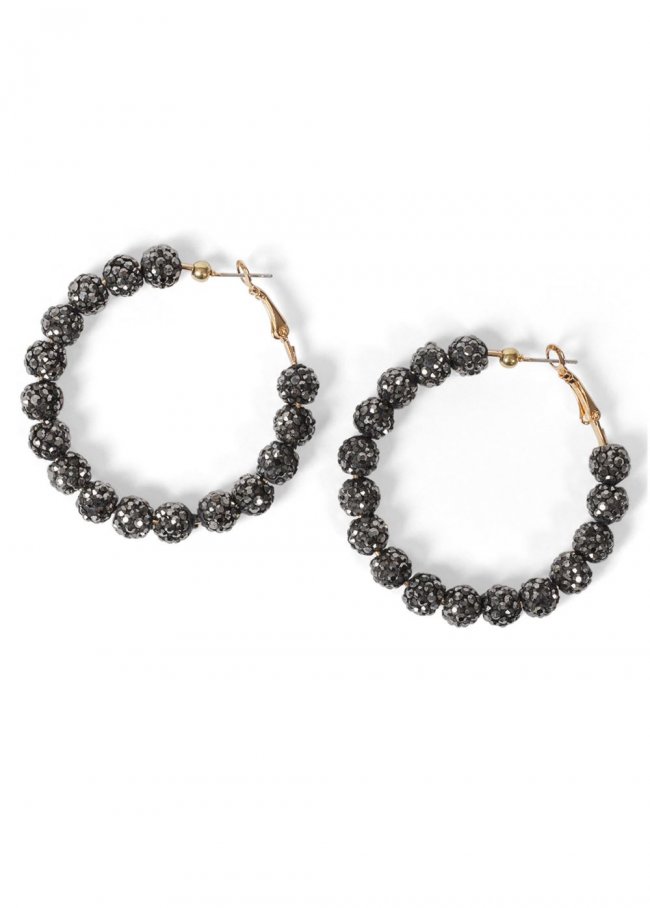 Venus Beaded Sparkle Hoop Earring in Black Multi Venus Beaded Sparkle Hoop Earring in Black Multi