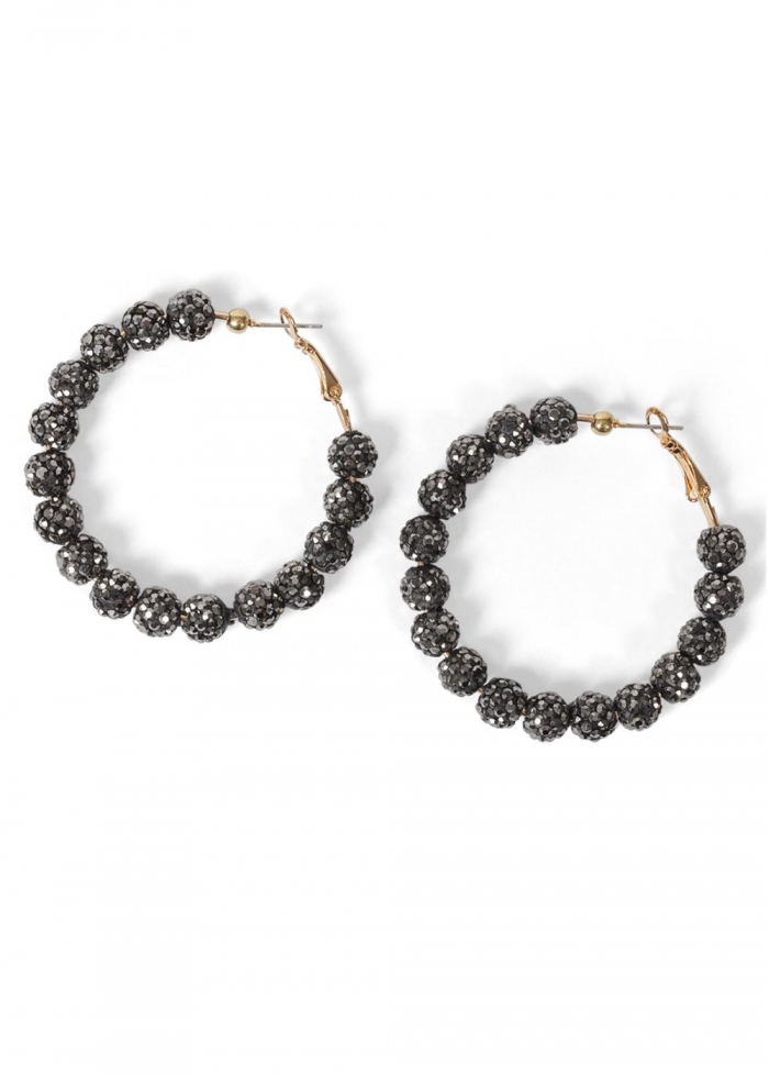 Venus Beaded Sparkle Hoop Earring in Black Multi