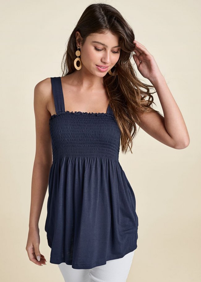 Venus Smocked Tunic Top in Navy Venus Smocked Tunic Top in Navy