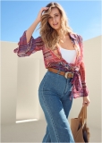Venus Print Tie Top in Burnt Orange Venus Print Tie Top in Burnt Orange