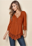 Venus Lace Detail Button-Up Top in Burnt Orange Venus Lace Detail Button-Up Top in Burnt Orange