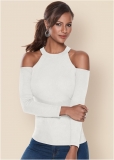Venus Ribbed Long Sleeve Top in Off White Venus Ribbed Long Sleeve Top in Off White