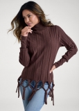 Venus VENUS | Tassel Mock Neck Sweater in Dark Brown Venus VENUS | Tassel Mock Neck Sweater in Dark Brown